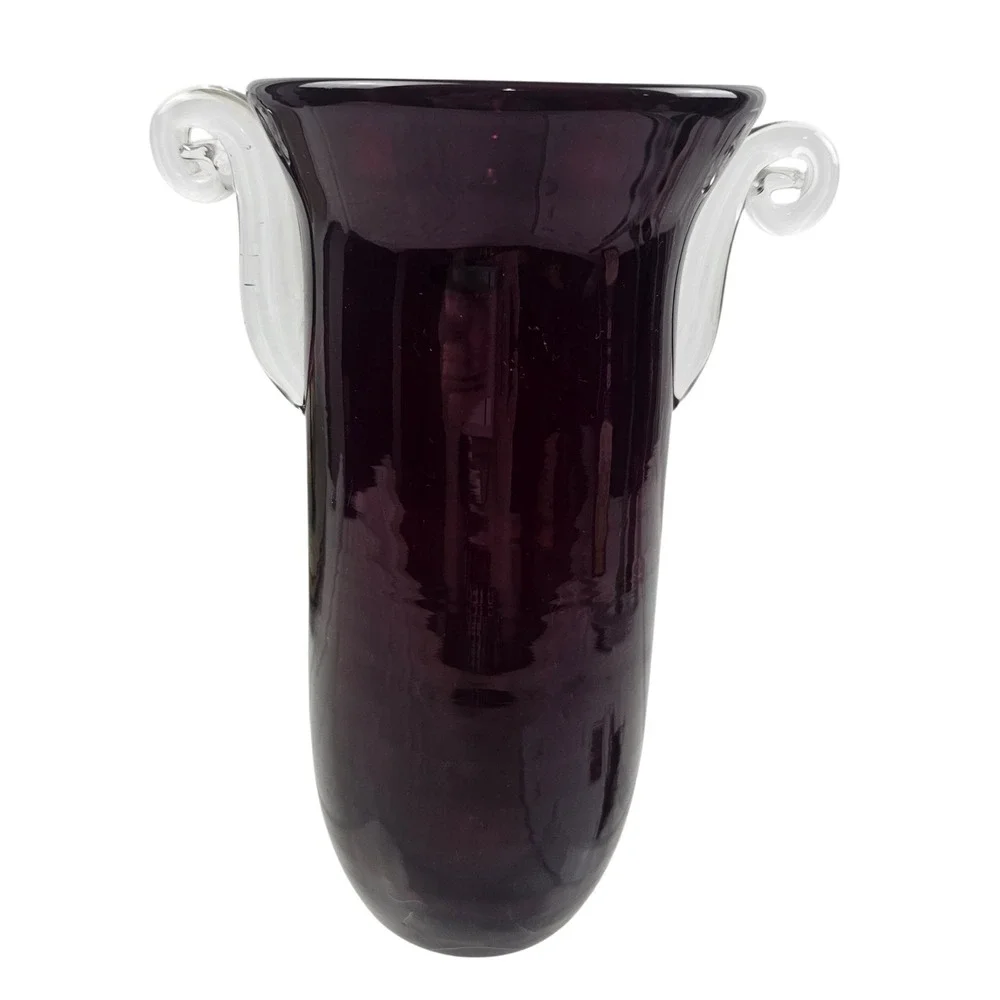 Blenko Millennium II Amethyst Purple Glass Vase Scrolled Handles Ltd 1812/2000
